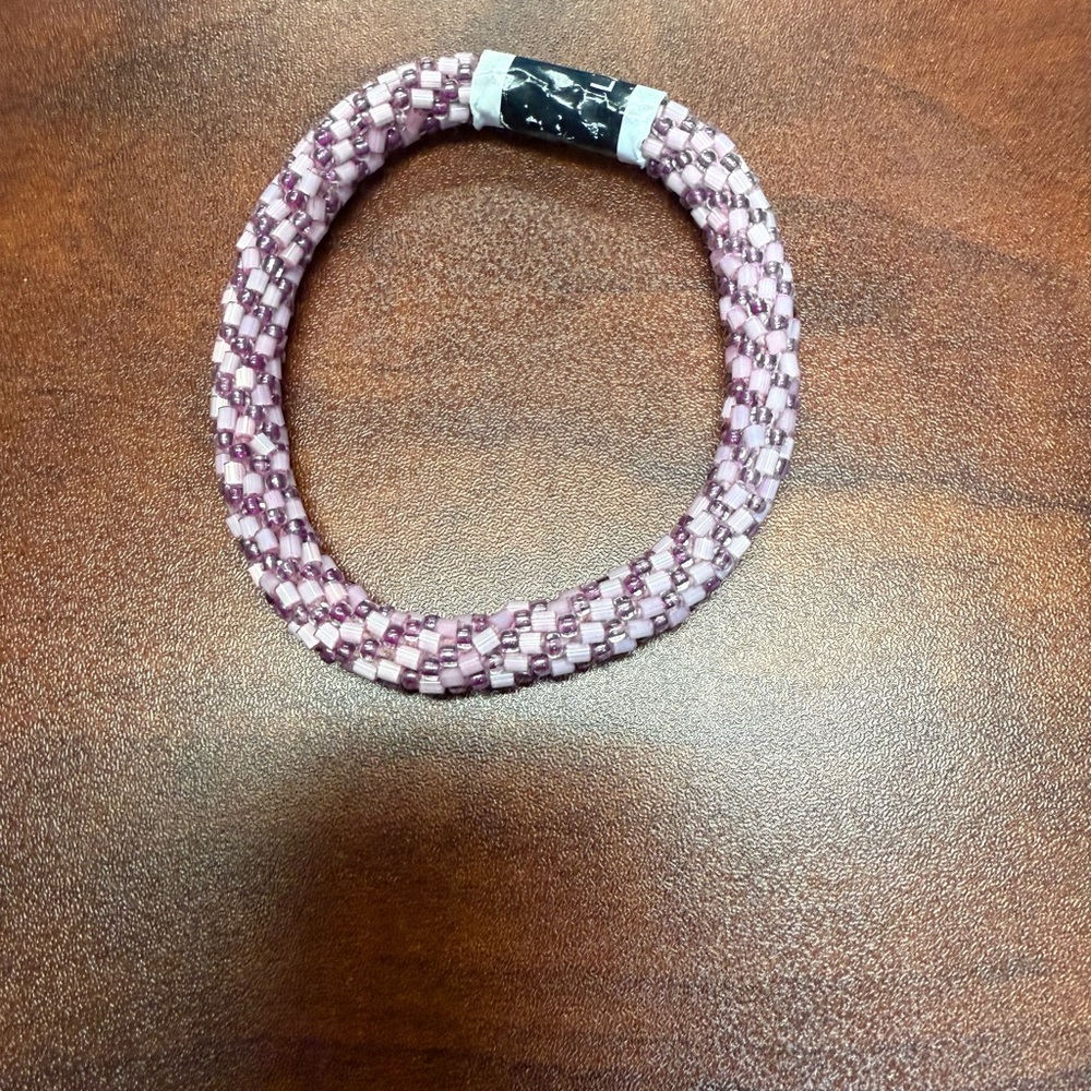 Elegant Pink Lily and Laura Beaded Bracelet. Handcrafted in Nepal. #lilyandlaura